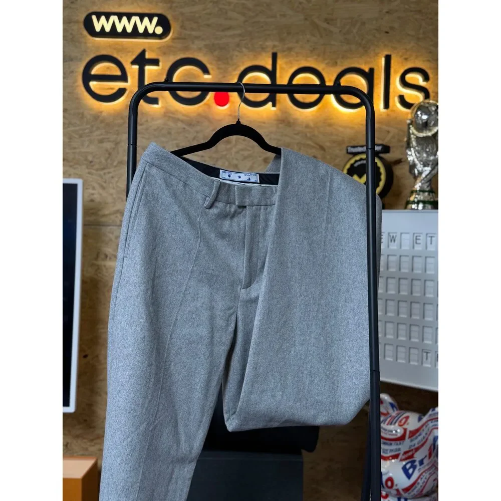 Off-White c/o Virgil Abloh Men’s Grey Tailored Dress Trousers – Wool Pants